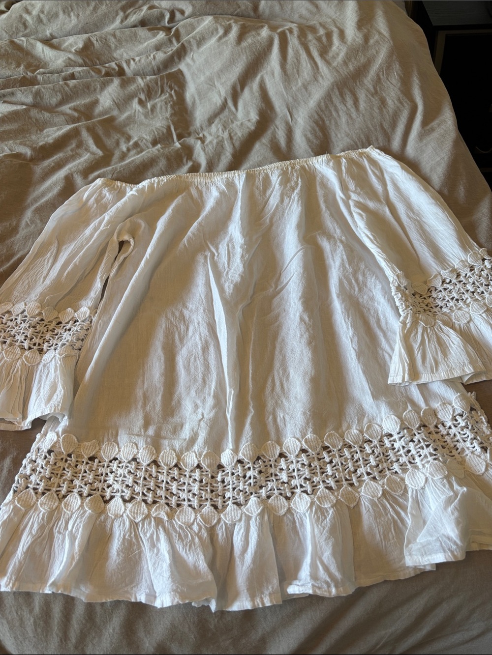 White Crochet-Trim Off-Shoulder Women's Coverup